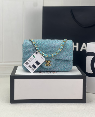 Ch*el mini classic 11.12 handbag tweed & gold-tone metal 4.7 × 7.8 × 2.3 in
