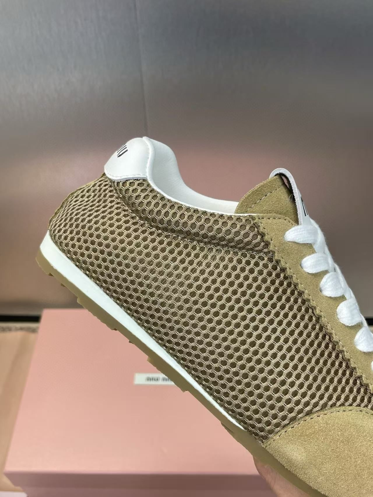 UA Miu Miu Plume mesh and suede sneakers