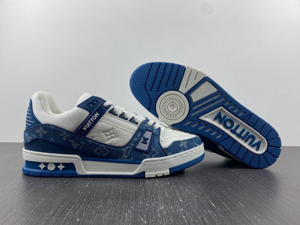 1V Trainer Monogram Denim White Blue