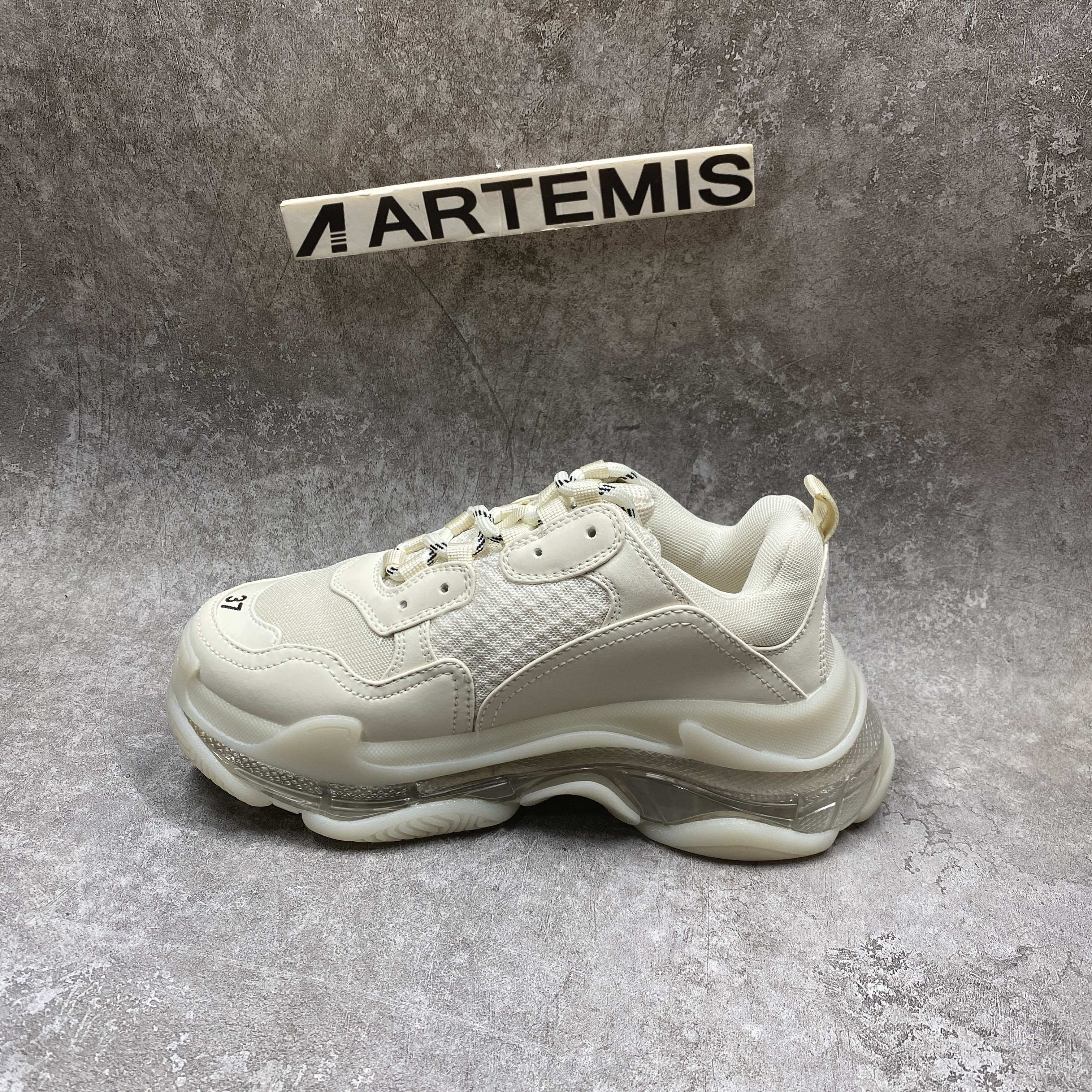 Balencag  Off-White Clear Sole Triple S Sneakers