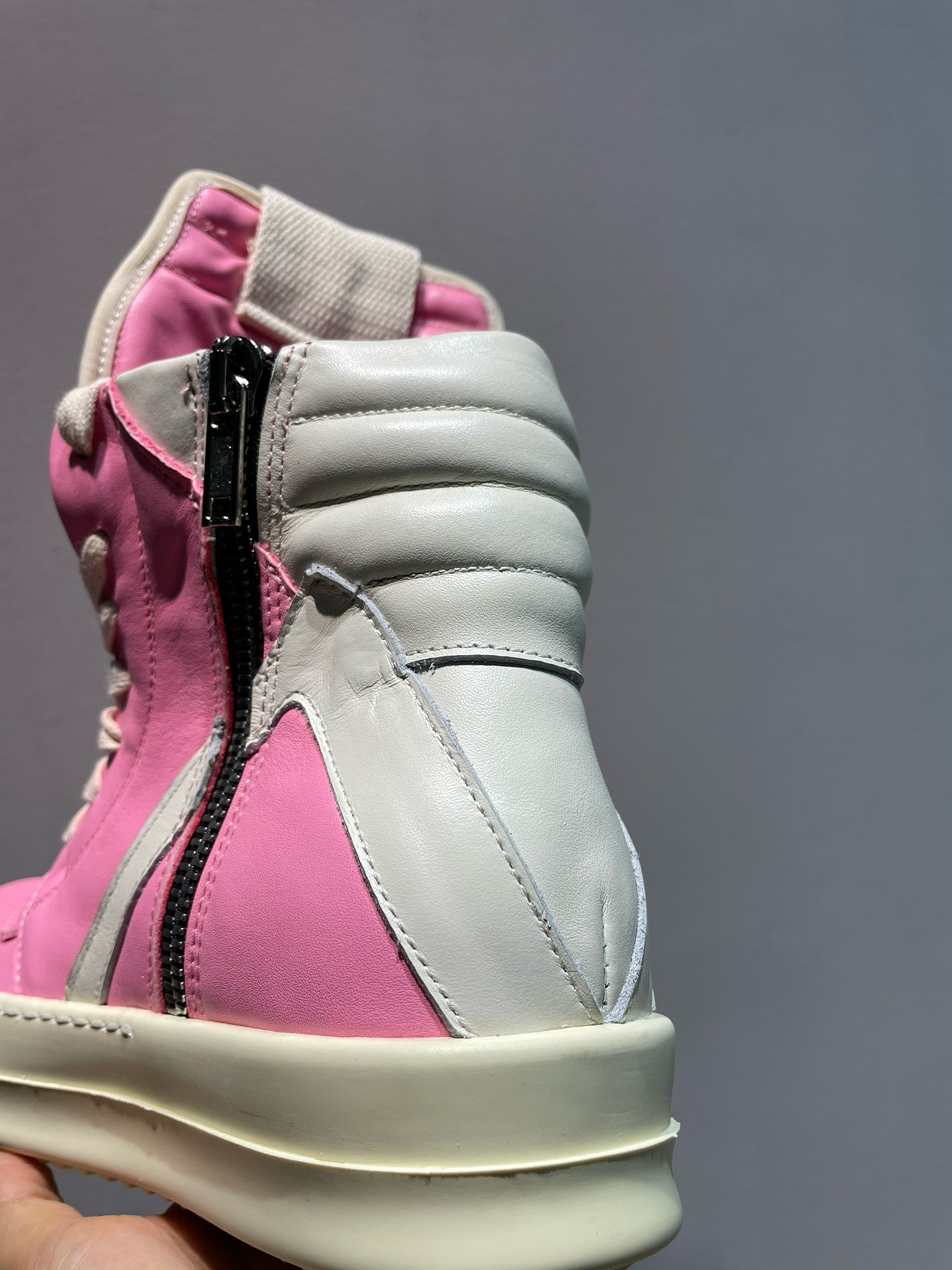 Rick Owens Geobasket High-Top Leather Pink Sneakers