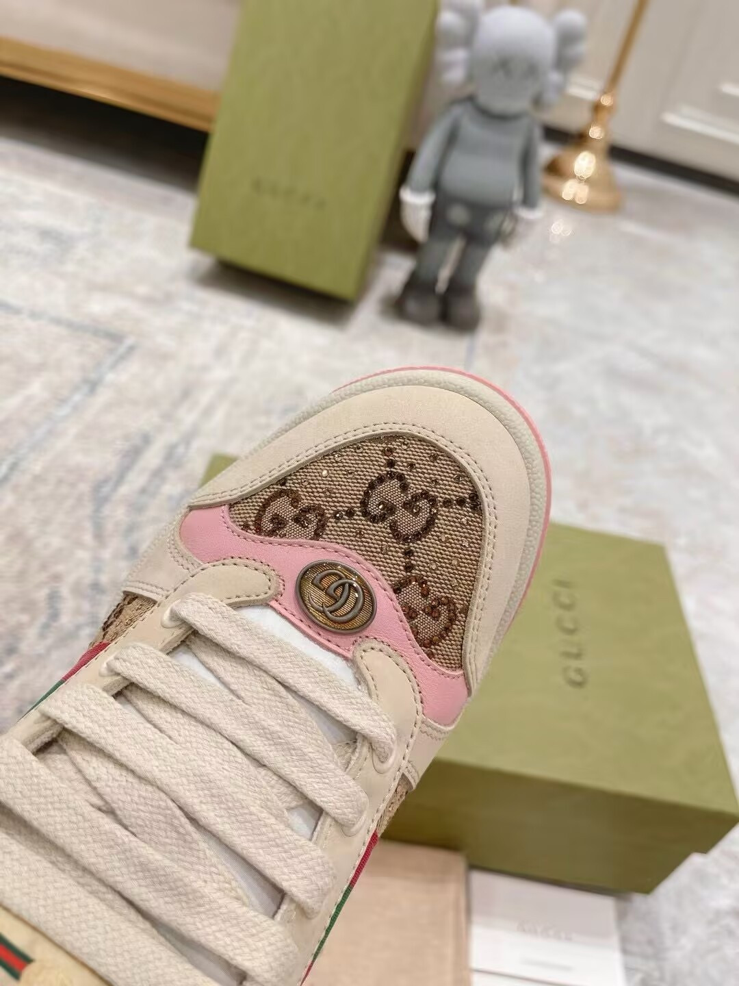 ua G*u*i wmns gg screener gg canvas beige pink