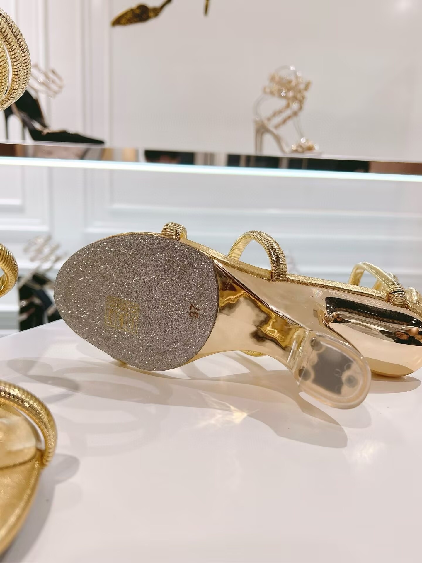 UA René Caovilla Symphony Mirrored Gold Sandal 95mm