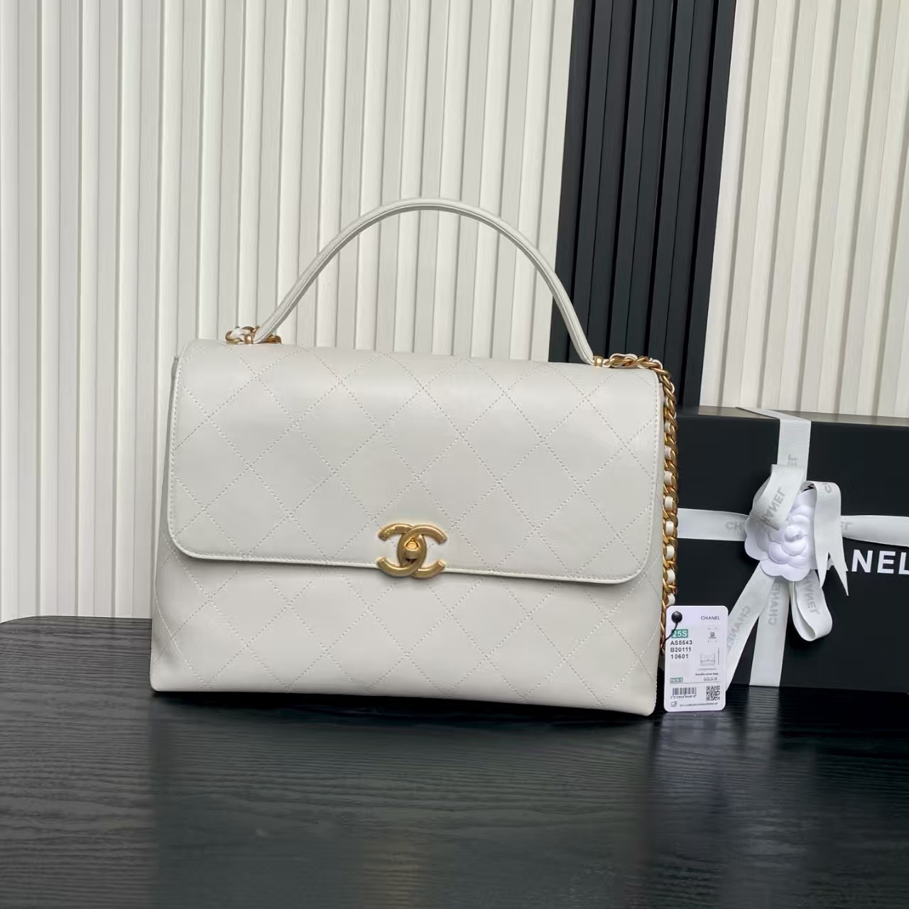 Ch*el maxi flap bag with top handle 26x37x10cm