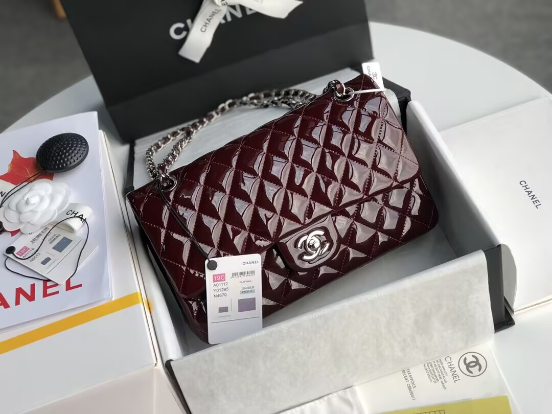 Ch*el  classic flap bag burgundy 25cm