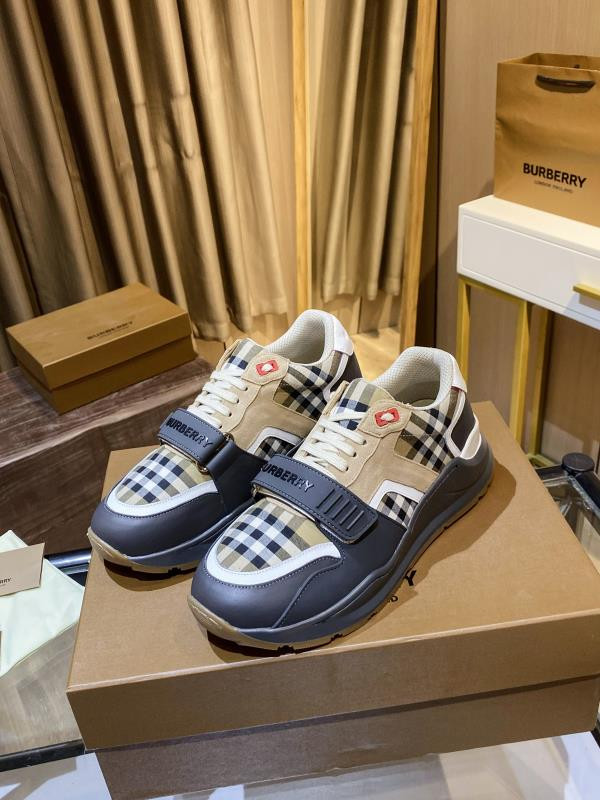 Bberry Ramsey Vintage Check Suede Leather Sneakers Grey Archive Beige
