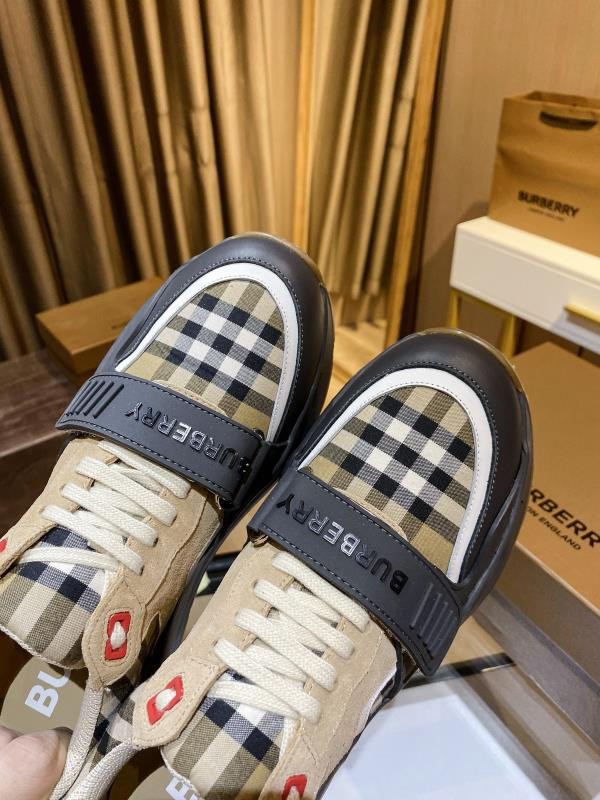 Bberry Ramsey Vintage Check Suede Leather Sneakers Grey Archive Beige