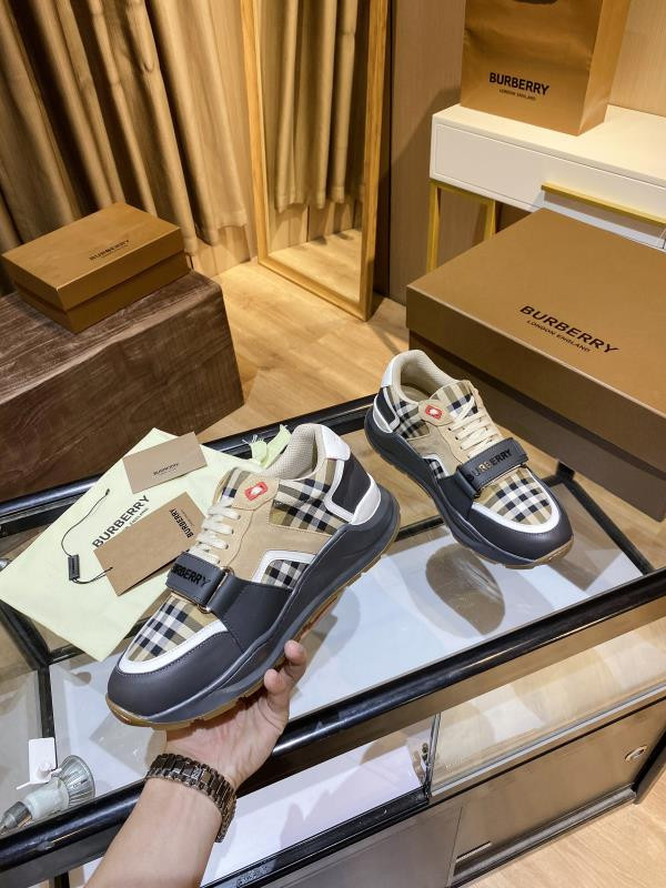 Bberry Ramsey Vintage Check Suede Leather Sneakers Grey Archive Beige