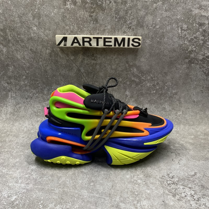 Balmain Multicolor neoprene and calfskin Unicorn low-top sneakers