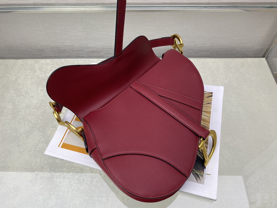 D*or saddle bag amaryllis red grained calfskin 25.5x20x6.5cm
