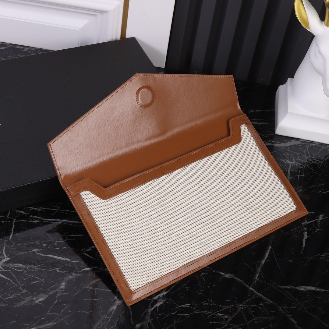 Y*L uptown pouch in canvas and smooth leather natural beige 10.6 x 6.2 x 0.7 inches