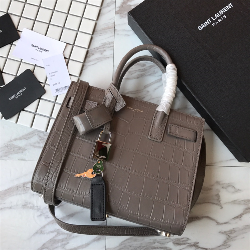 Y*L sac de jour nano in matte crocodile embossed leather dark grey