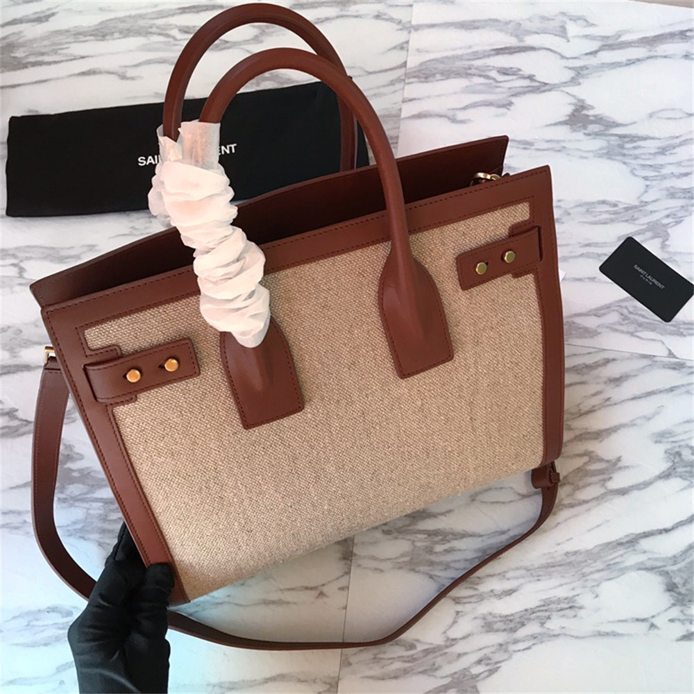 Y*L sac de jour small in canvas and leather beige sea salt and brick