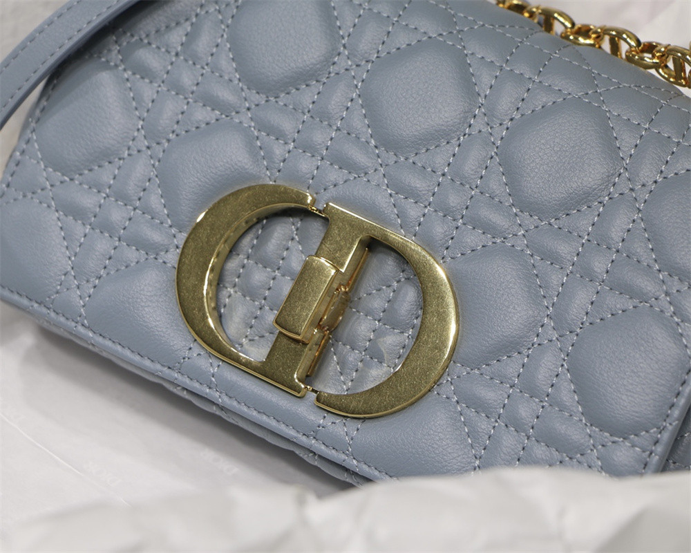 small d*or caro bag light blue S*pple cannage calfskin 20 x 12 x 7 cm