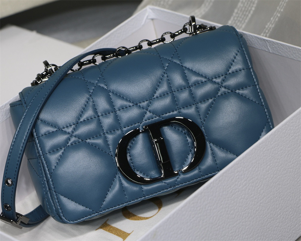 small d*or caro bag navy S*pple cannage calfskin with silver hardware 20 x 12 x 7 cm