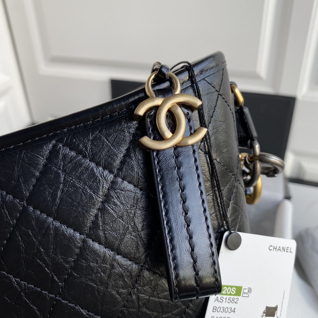Ch*el  gabrielle small black with shoulder strap letters 20 x 15 x 8cm