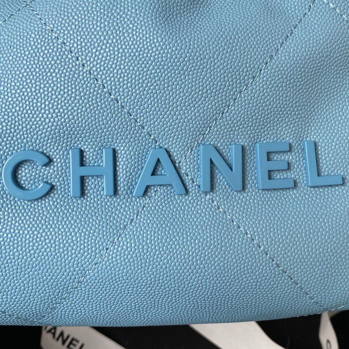 Ch*el 22 mini handbag grained leather blue 7.8 × 7.4 × 2.3 in