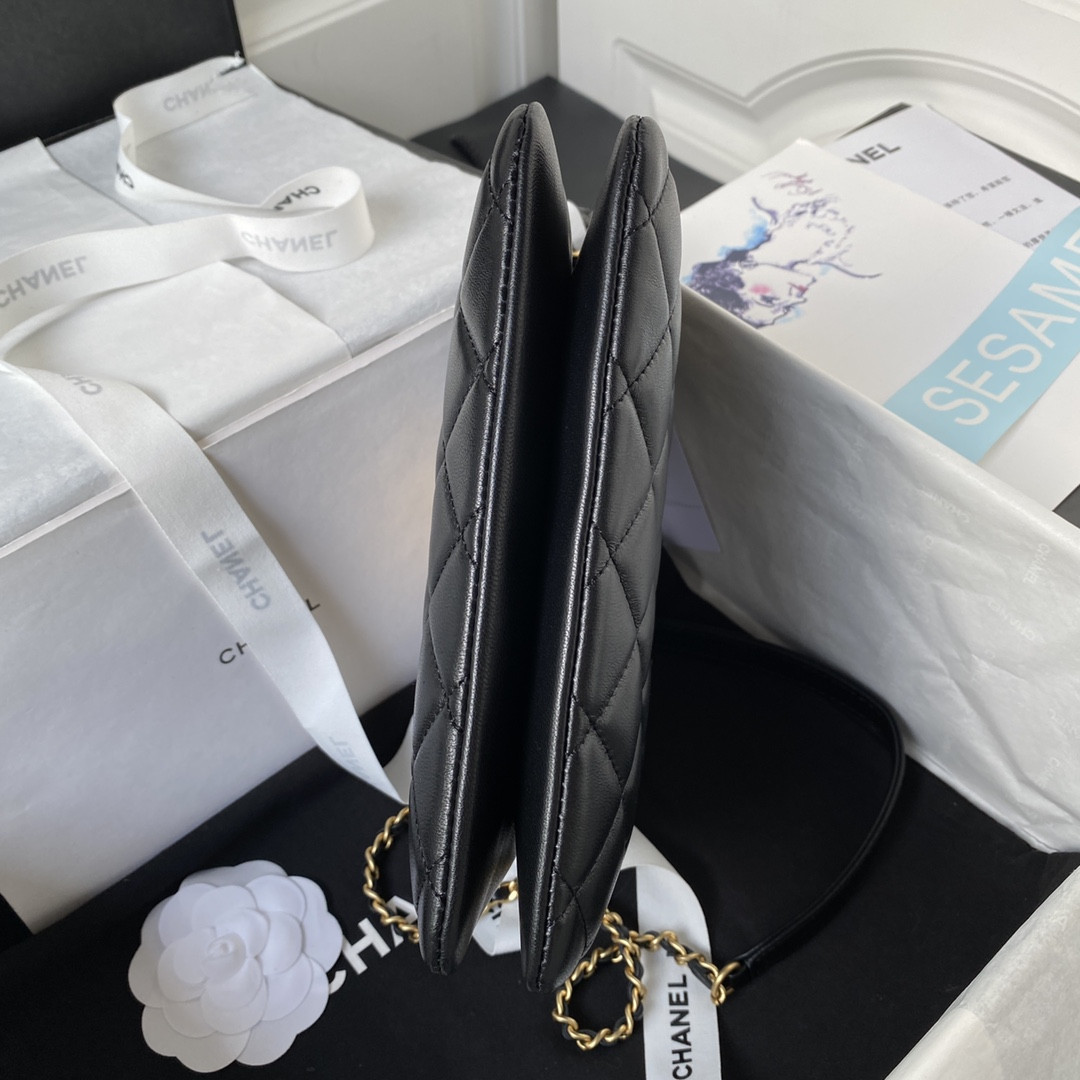 Ch*el baguette bag black 17.5×20×5cm
