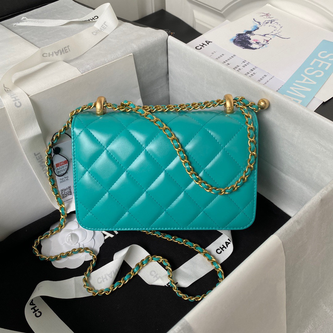 Ch*el mini flap bag blue 12×19×8cm