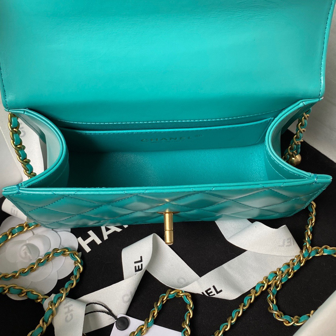 Ch*el mini flap bag blue 12×19×8cm