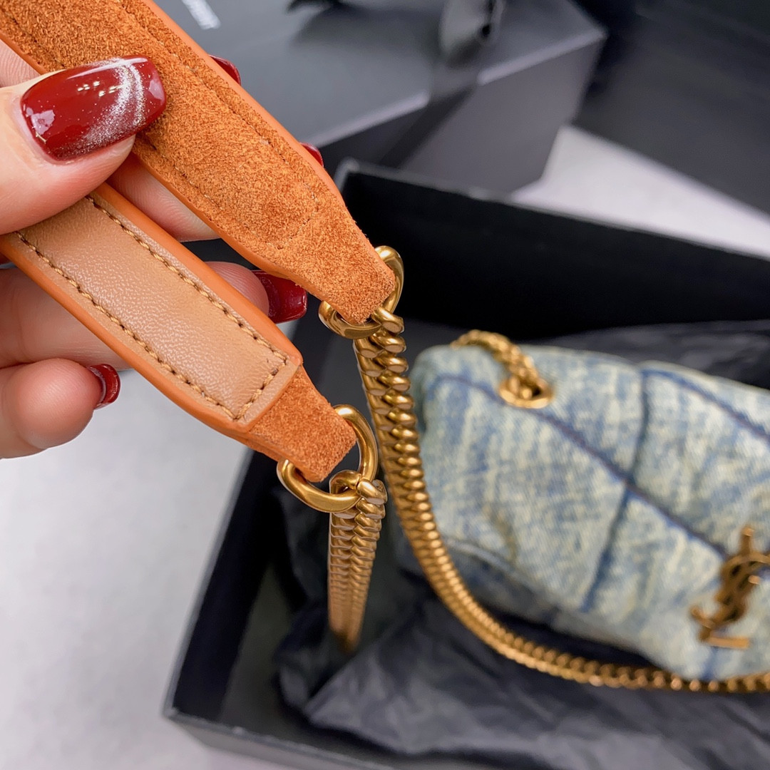 Y*L puffer in suede and denim light blue 23 x 15.5 x 5.8 cm
