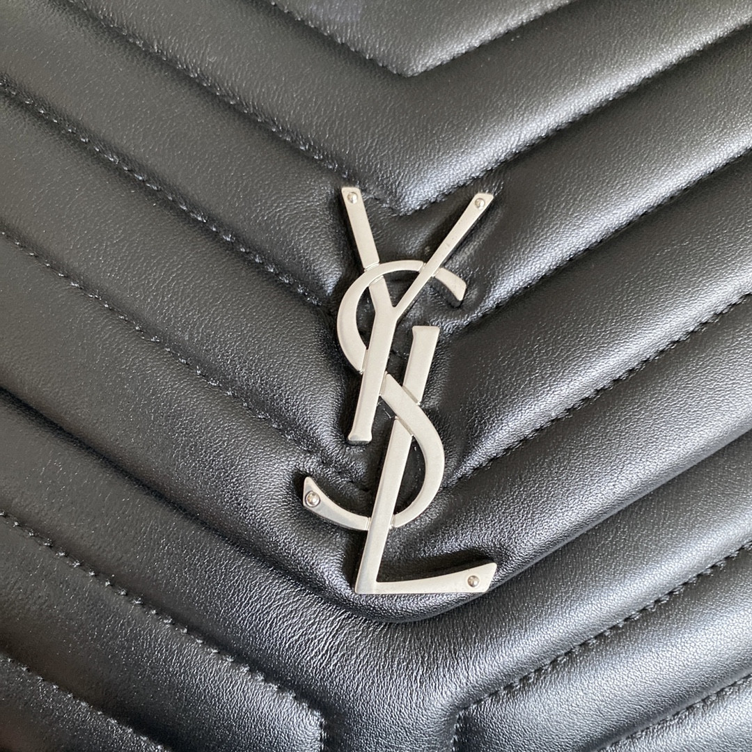 Y*L loulou medium in quilted leather black silver 12.5 x 8.6 x 3.5 inches