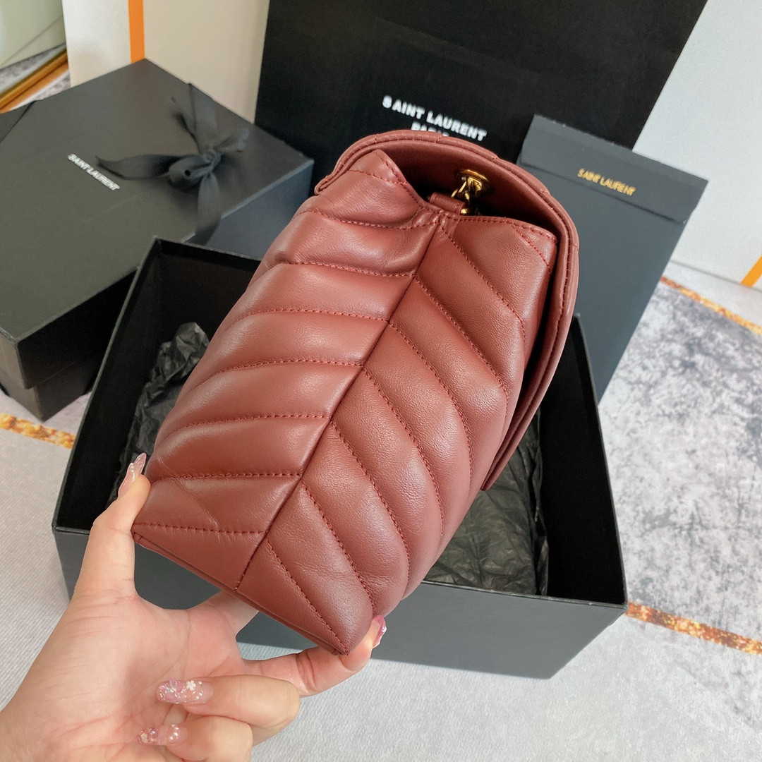 Y*L loulou medium in quilted leather light red 12.5 x 8.6 x 3.5 inches