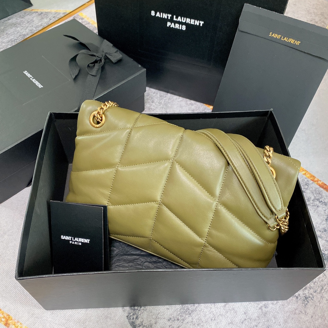Y*L puffer small in nappa leather dark green 11.4 x 6.6 x 4.3 inches