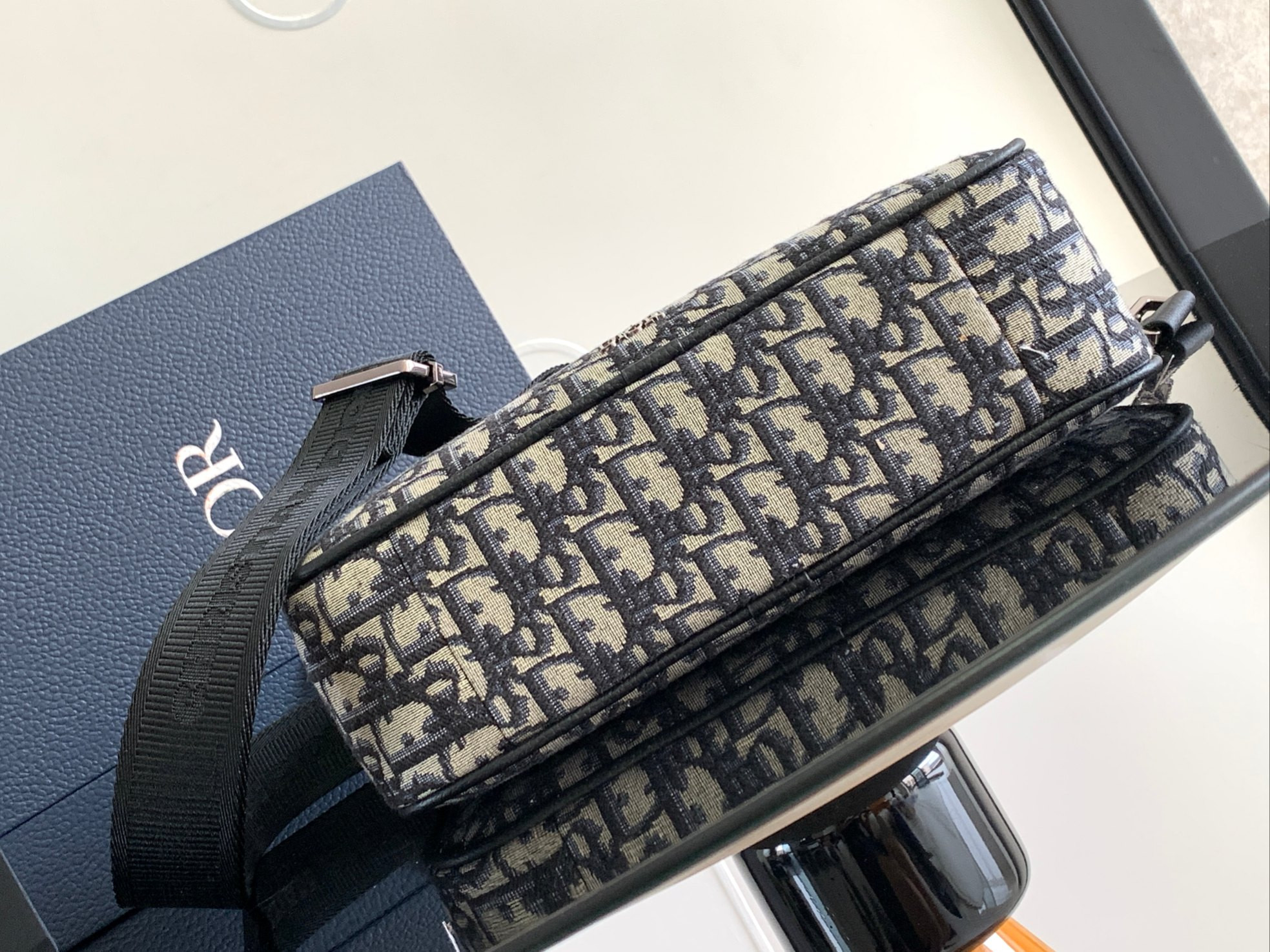 D*or maxi safari bag with strap  beige and black D*or oblique jacquard