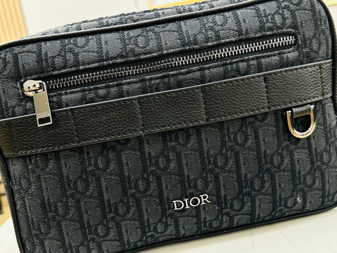 D*or maxi safari bag with strap blue D*or oblique jacquard 10 x 6.5 x 3 inches