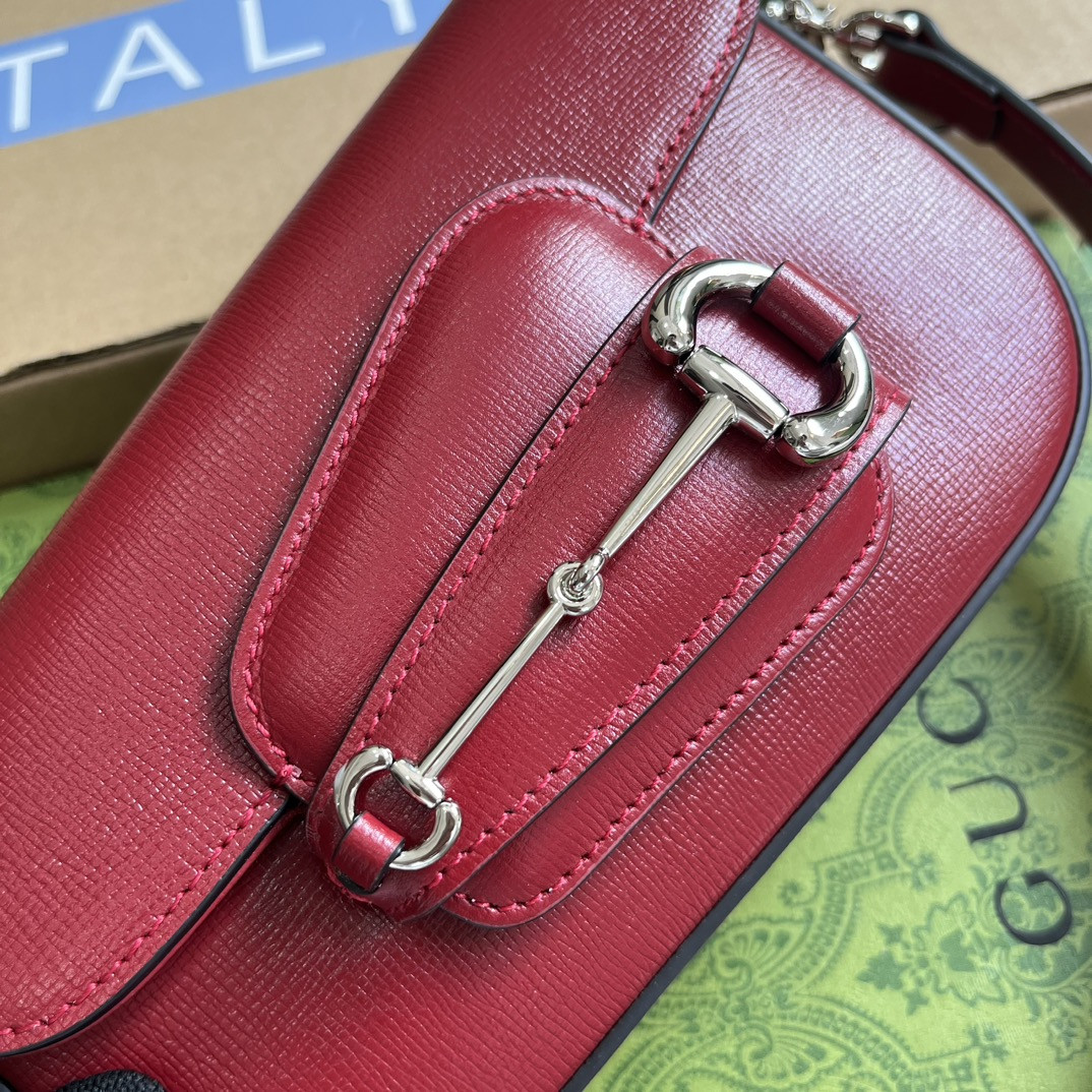 G*u*i horsebit 1955 mini shoulder bag red 7.7"w x 5-3.1"h x 2.4-1.2"d