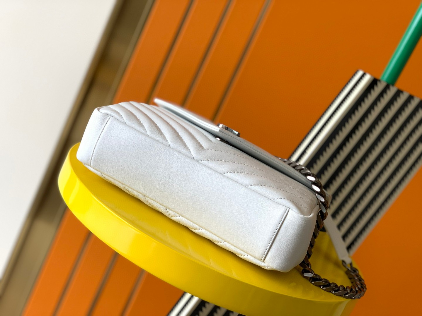 Y*L college medium in quilted leather white silver 9.4 x 6.6 x 2.5 inches