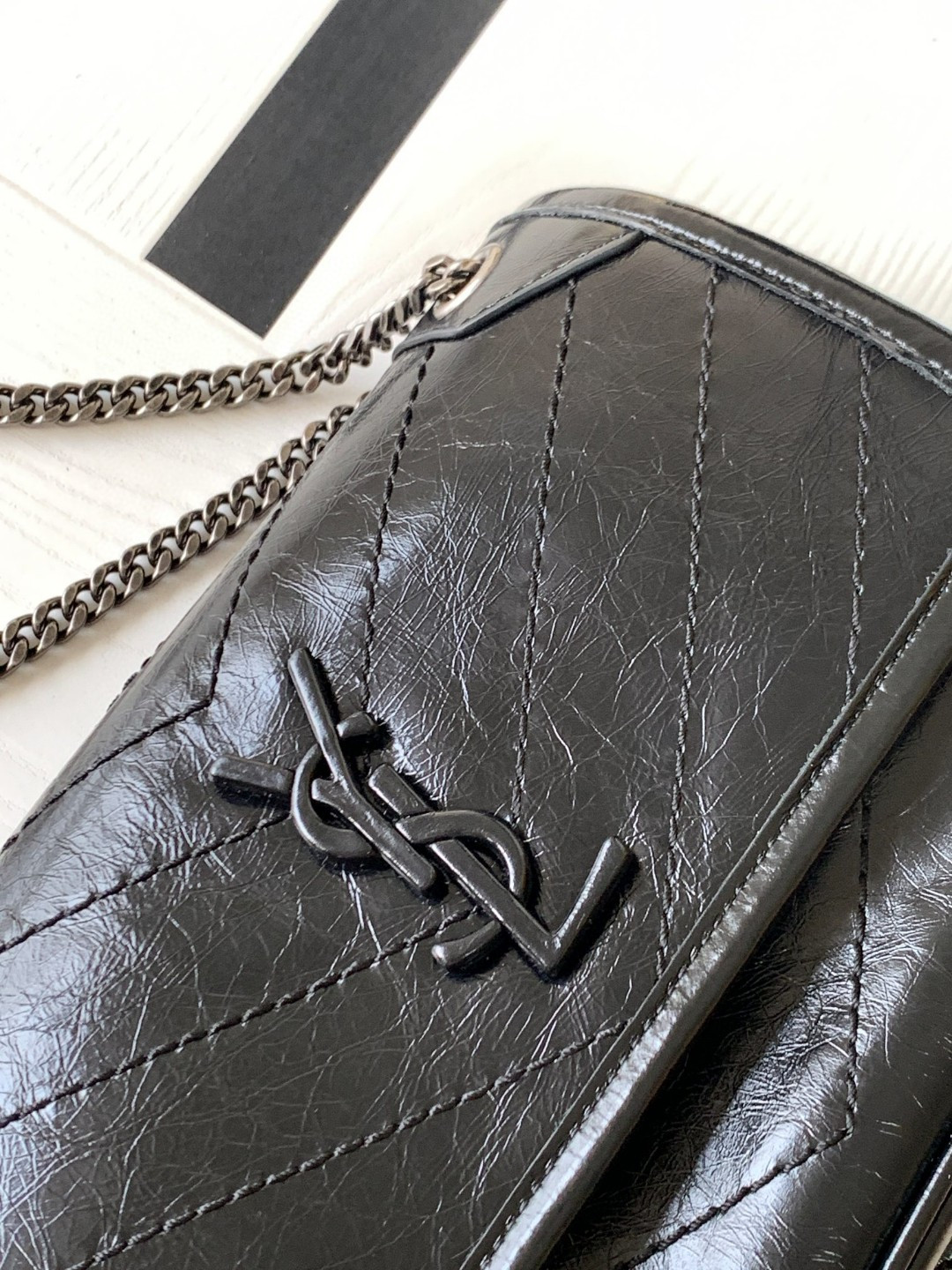 Y*L niki baby in vintage leather black 21x16x7.5cm