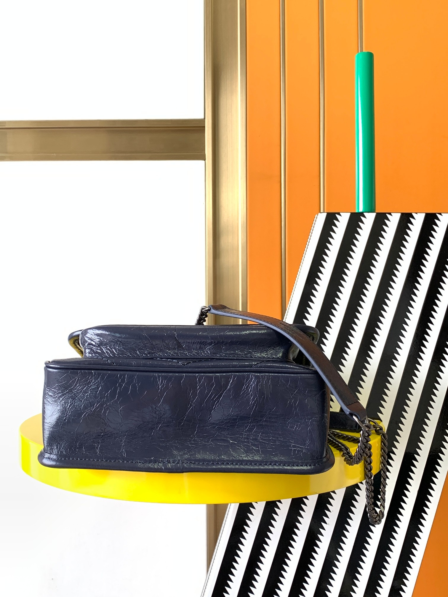 Y*L niki baby in vintage leather navy 8.2 x 6 x 2.9 inches
