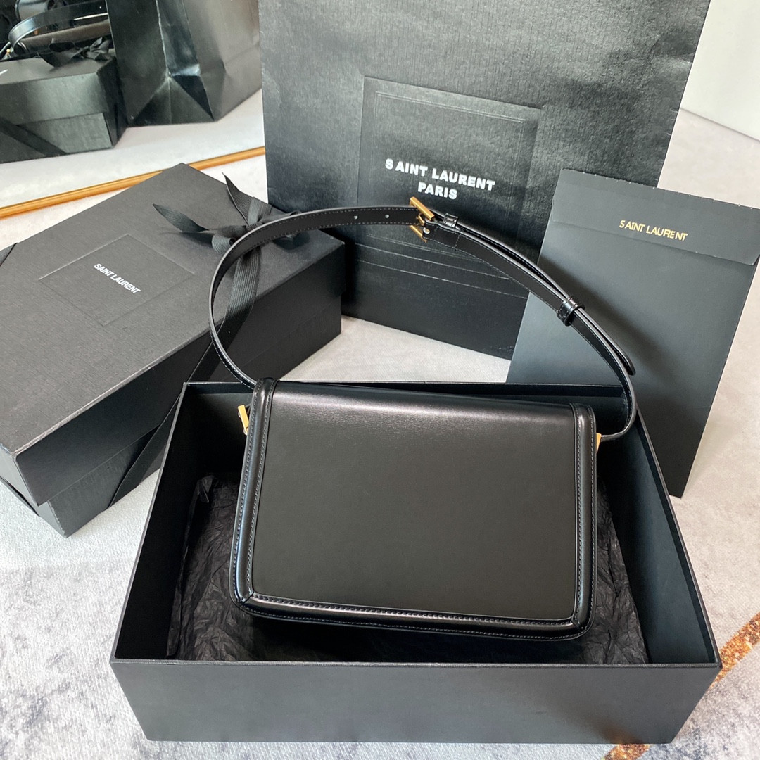 y*l solferino medium satchel in box Sa**t Lau*nt black 9.1 x 6.3 x 2.4 inches