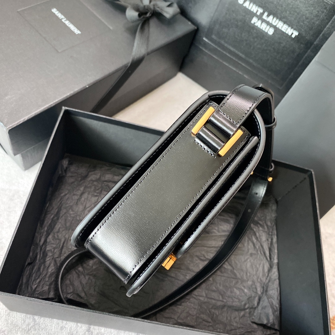 y*l solferino medium satchel in box Sa**t Lau*nt black 9.1 x 6.3 x 2.4 inches