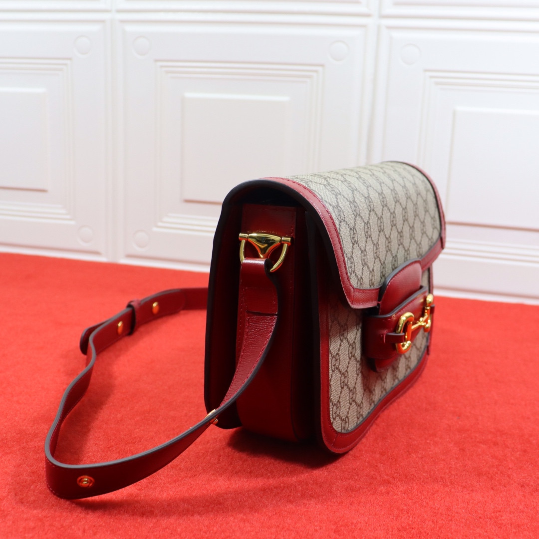 G*u*i horsebit 1955 shoulder bag gray red 9.8"w x 7"h x 3.1"d