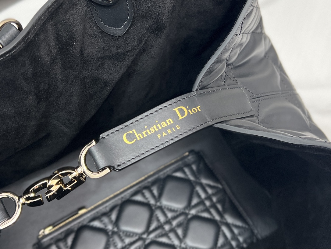 large D*or toujours bag black macrocannage calfskin 14.5 x 10.5 x 8.5 inches