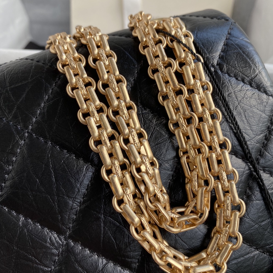 Ch*el large 2.55 handbag black& gold-tone metal 7.6 × 10.9 × 2.9 in