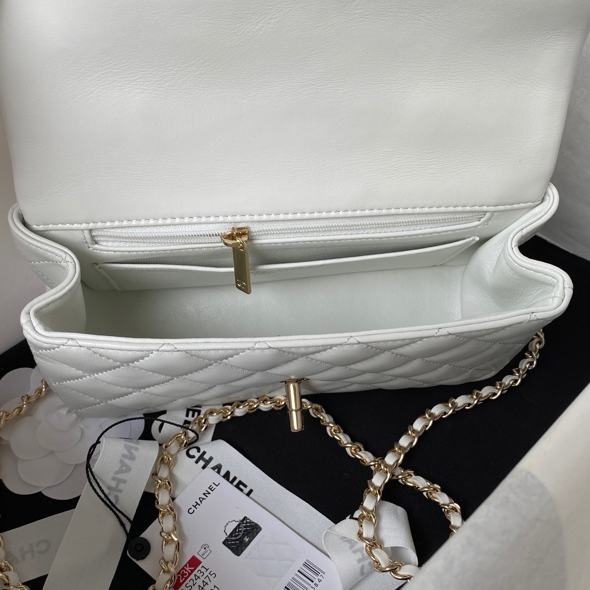 Ch*el mini classic handbag with top handle 12 × 20 × 6 cm