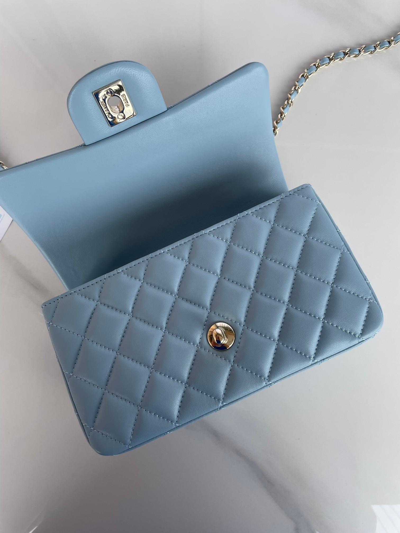 Ch*el mini classic handbag with top handle 12 × 20 × 6 cm
