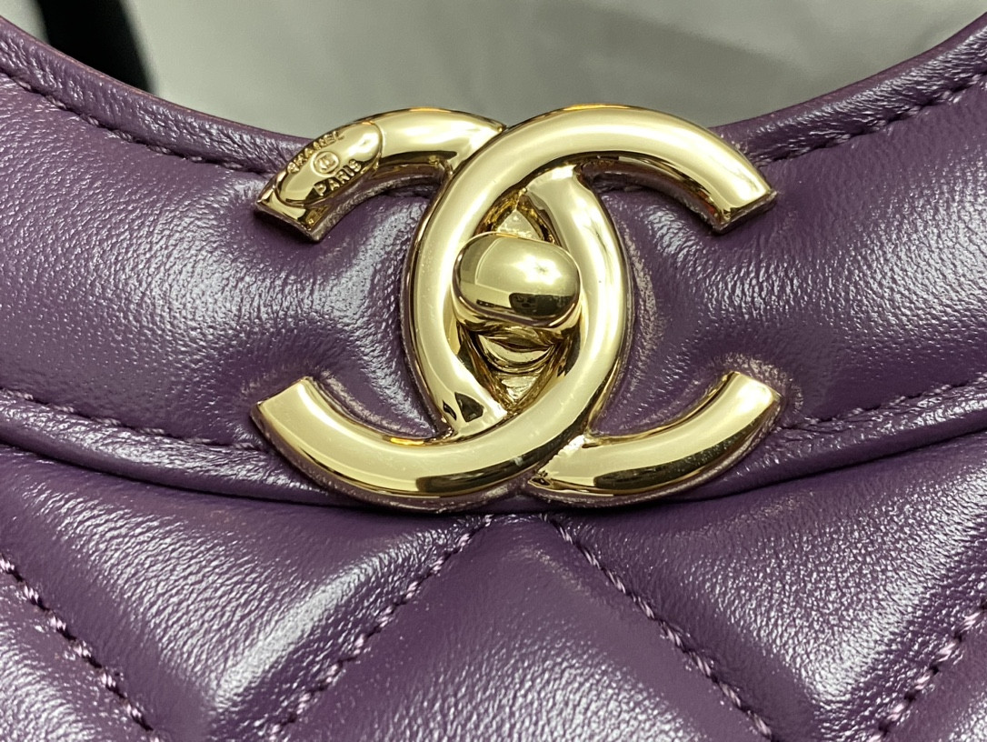 Ch*el shopping bag shiny lambskin & gold-tone metal 11.7 × 11.3 × 3.5 in