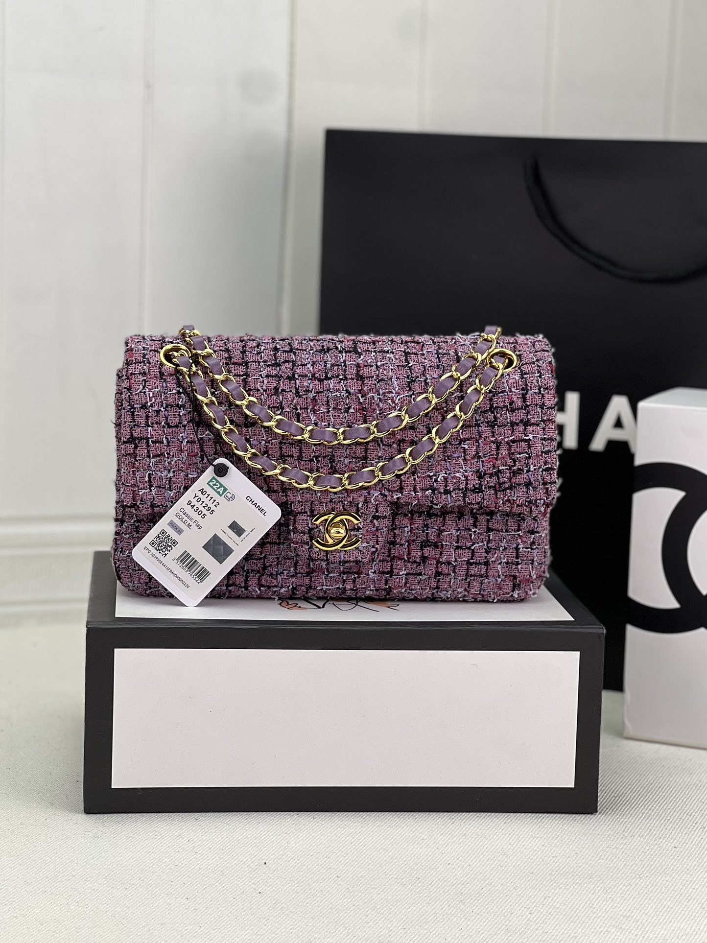 Ch*el classic 11.12 handbag tweed & gold-tone metal   6 × 9.9 × 2.5 in