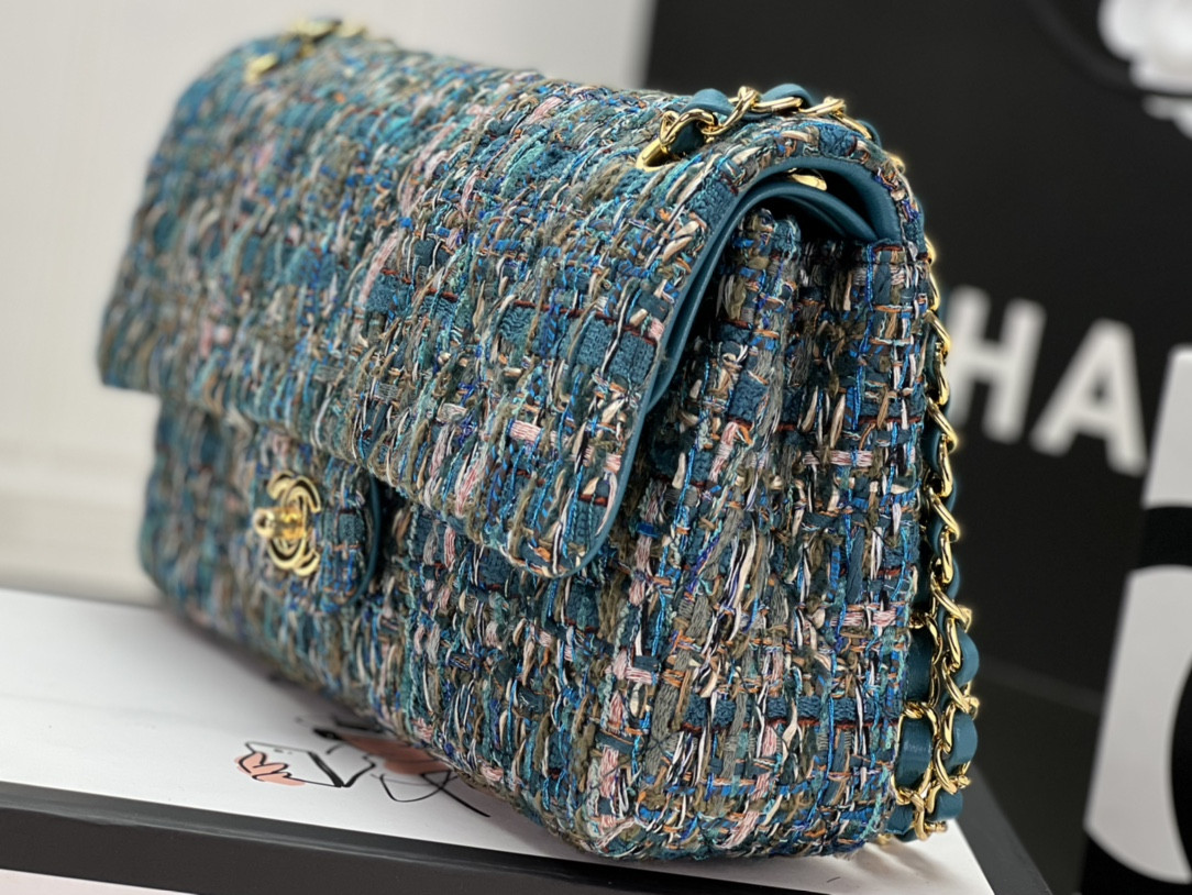 Ch*el classic 11.12 handbag tweed & gold-tone metal   6 × 9.9 × 2.5 in