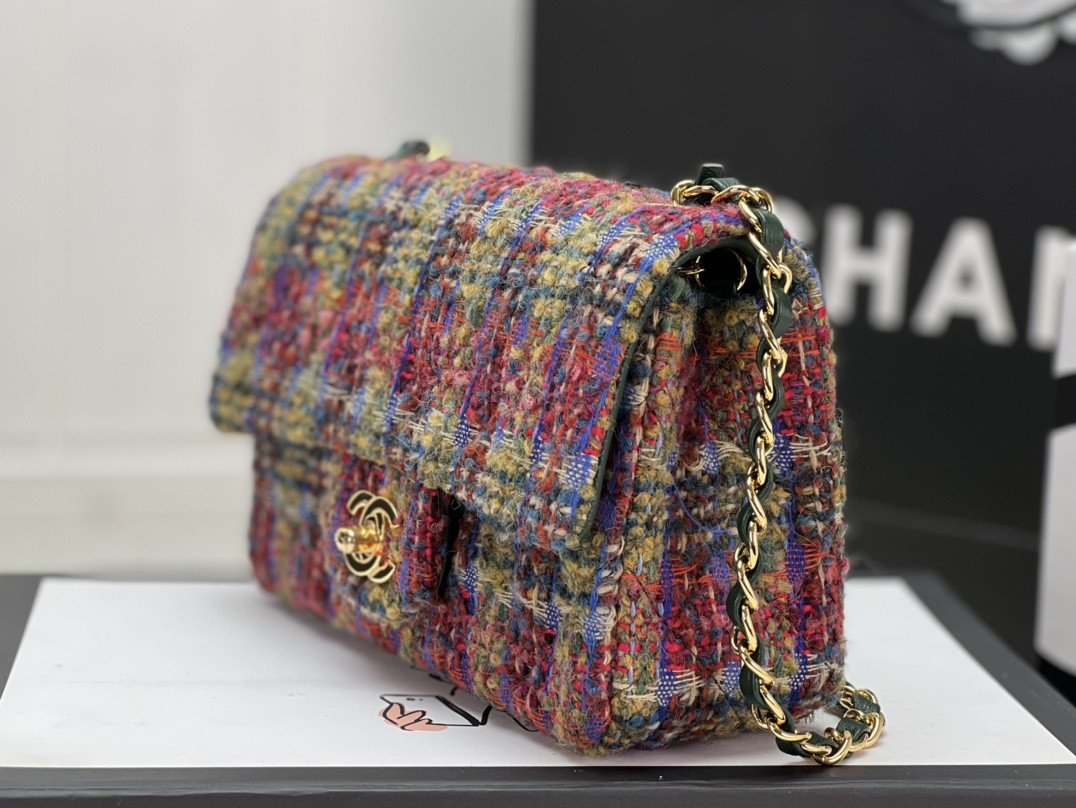 Ch*el mini classic 11.12 handbag tweed & gold-tone metal 4.7 × 7.8 × 2.3 in