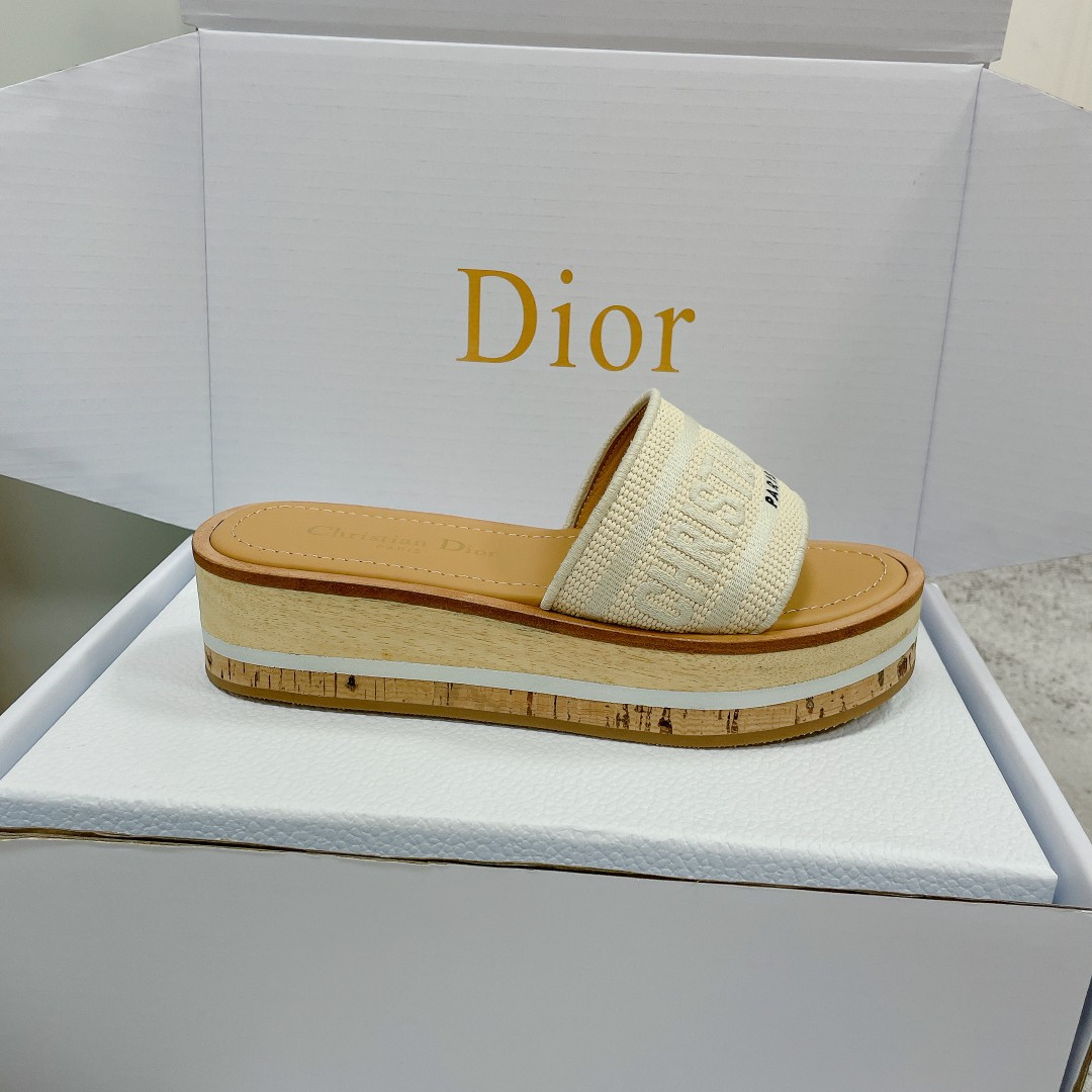 ua D*oriviera dway platform slide white embroidered cotton