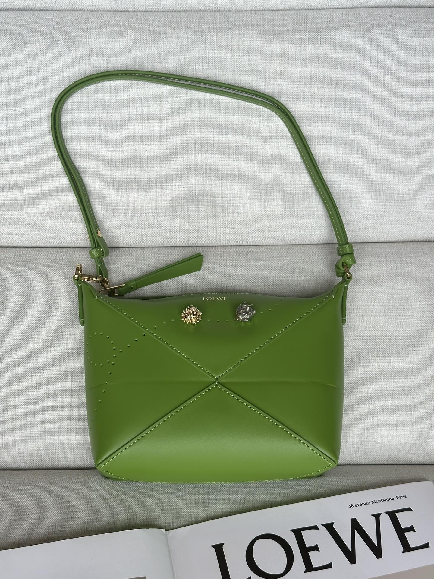 L0ew* puzzle fold pouch in shiny nappa calfskin 23x6.5x15.5cm