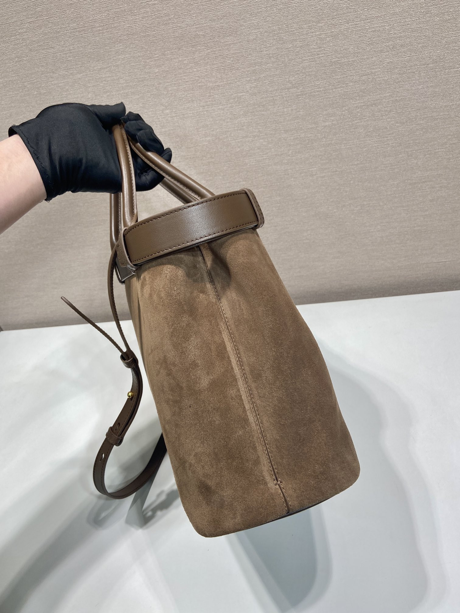 Pra*a large Pra*a buckle suede bag with belt  27.5x37.5x14cm