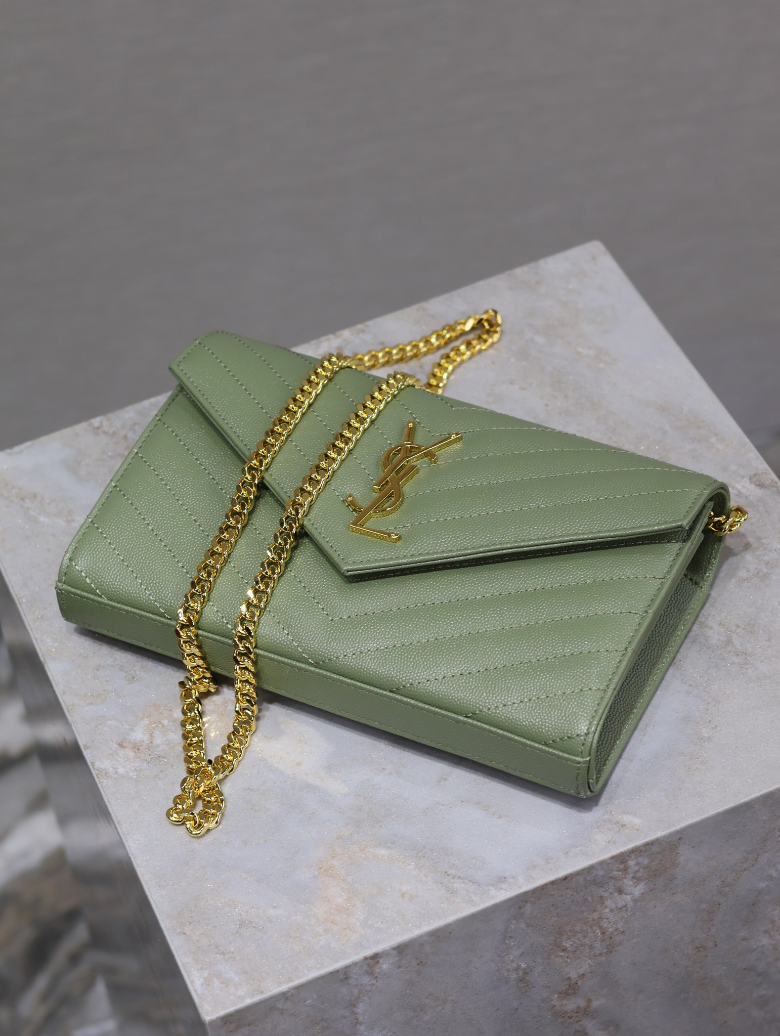 Y*L cassandra monogram classic chain wallet in grained poudre leather 22.5 x 14 x 4cm