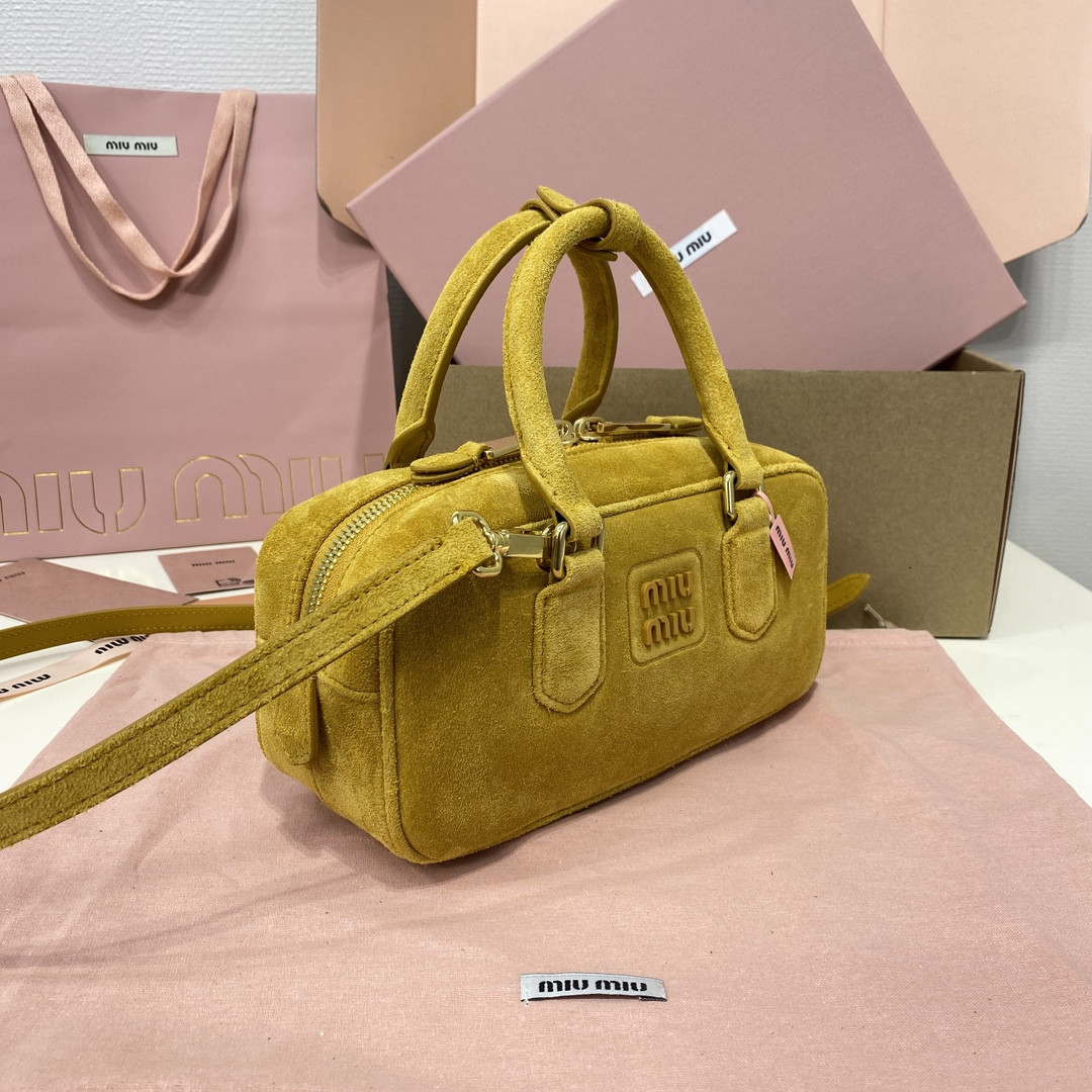 Miu Miu Arcadie padded suede top-handle bag 22X10.5X7.5cm